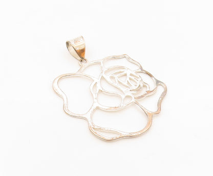 925 Sterling Silver  Vintage Shiny Open Flower Motif Drop Pendant  PT6386