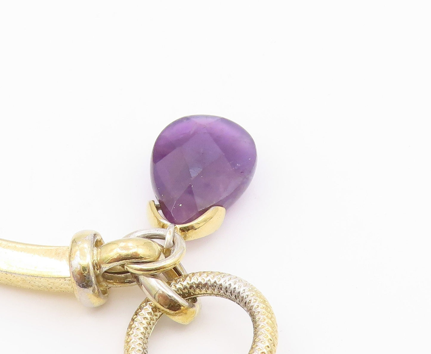 925 Sterling Silver  Amethyst Gold Plated Greek Key Chain Bracelet  BT5607