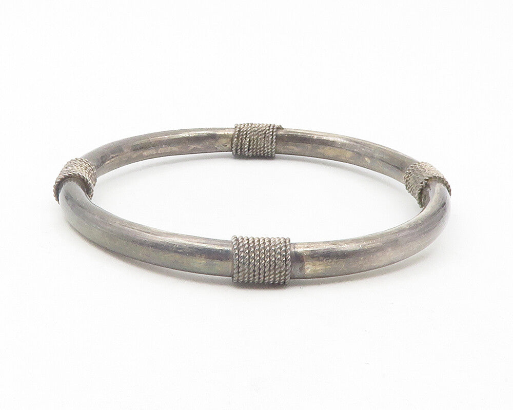 925 Sterling Silver  Vintage Dark Tone Rope Wrapped Bangle Bracelet  BT4708