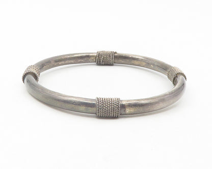 925 Sterling Silver  Vintage Dark Tone Rope Wrapped Bangle Bracelet  BT4708