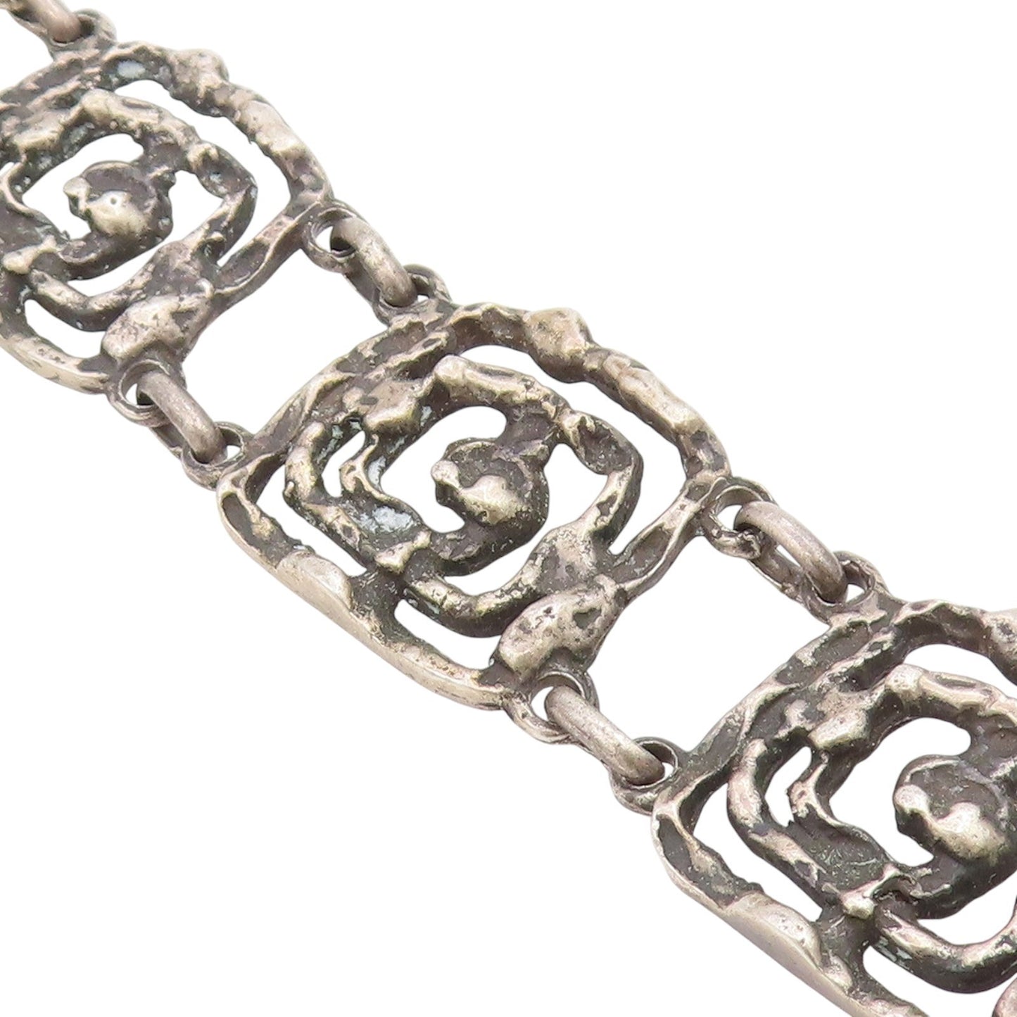 925 Sterling Silver Vintage Bracelet EUROPE Brutalist Design Panel Link  BT11737