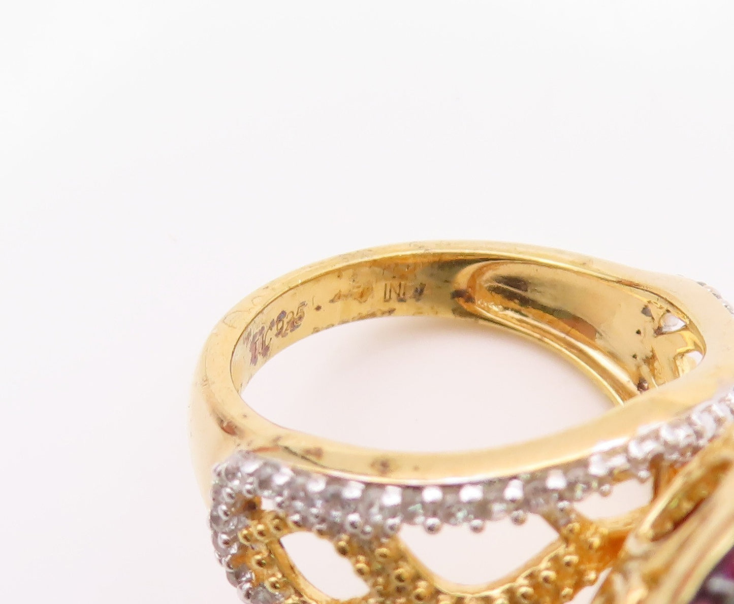 925 Sterling Silver Vintage Ring Gold Plated Designer Citrine & CZ  Sz 5 RG32321