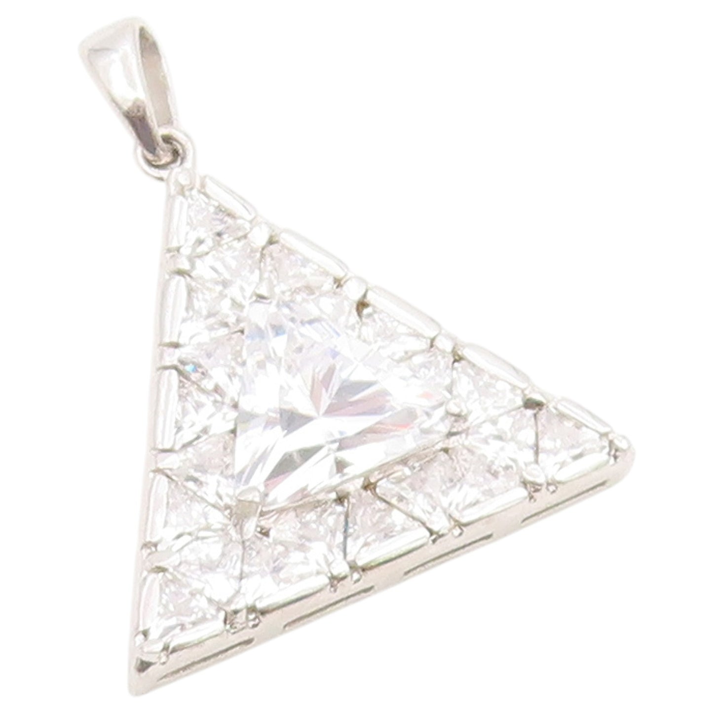 925 Sterling Silver Vintage Pendant Classic CZ Geometric Triangle Charm  PT26648