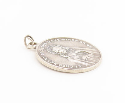925 Sterling Silver Vintage Pendant Sacred Heart of Jesus Medallion  PT26569