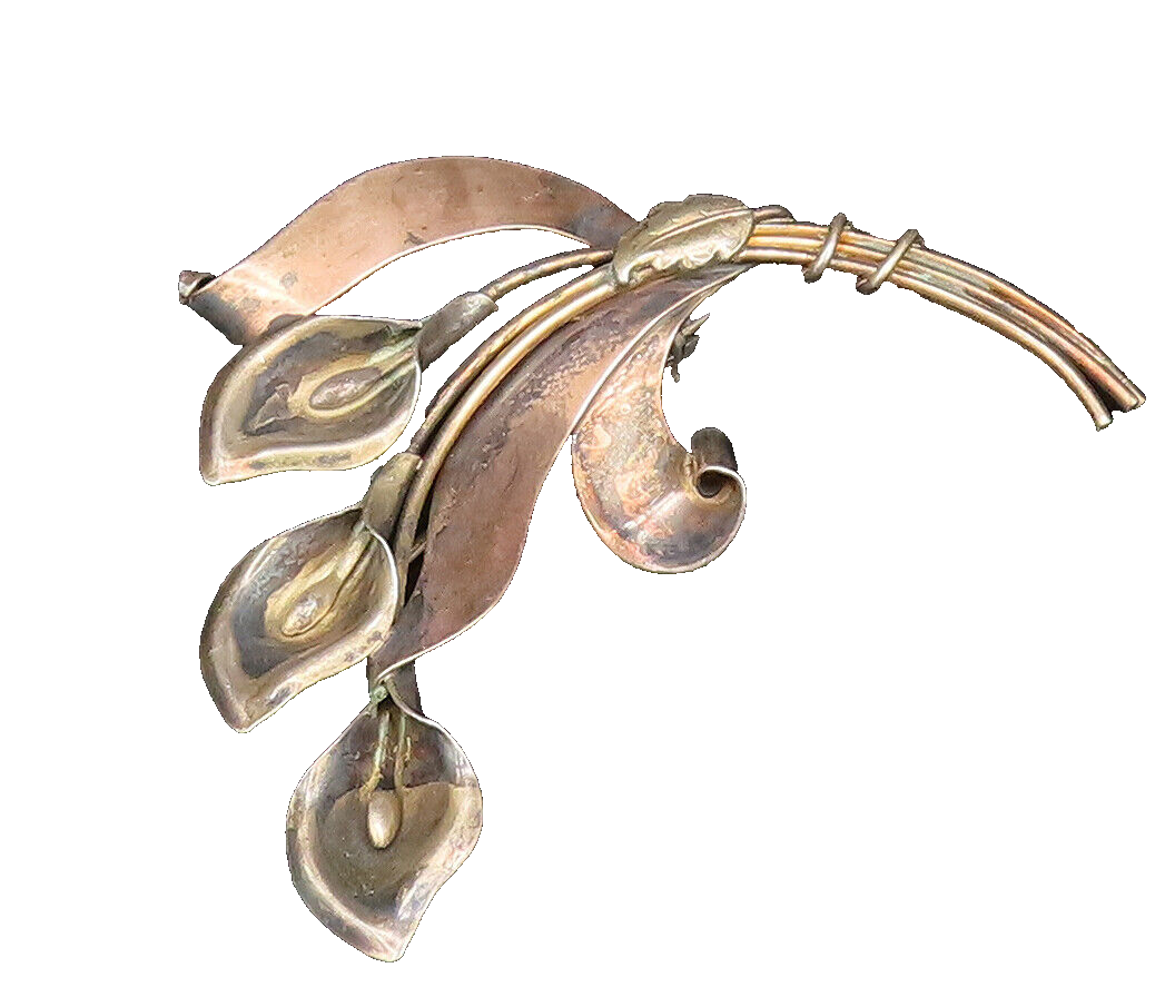 CROSBY 925 Silver  Vintage Calla Lily Flower Stem Wrapped Brooch Pin  BP10022