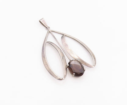 925 Sterling Silver Vintage Pendant ISRAEL Smoky Quartz Modernist Design PT26043
