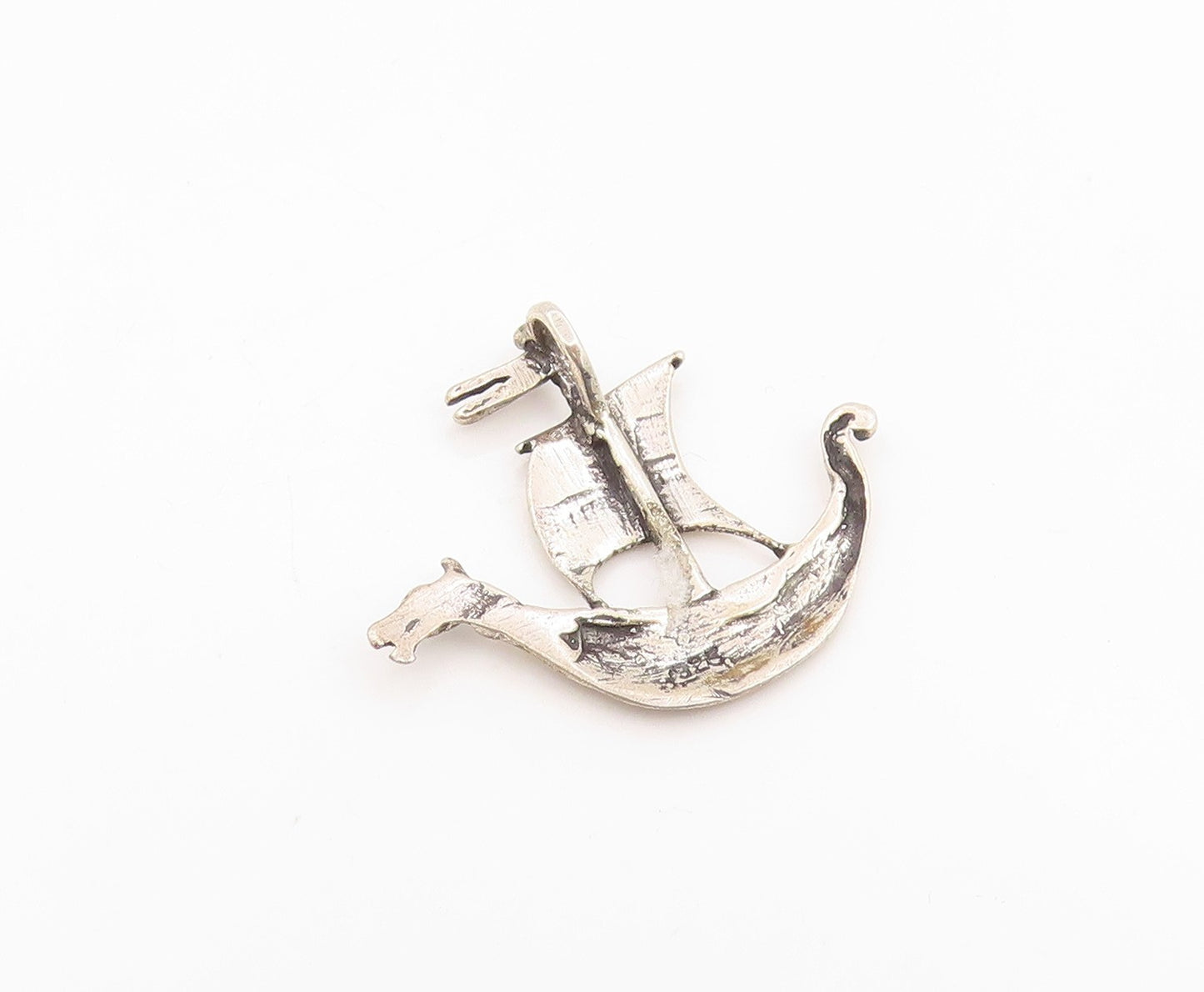 925 Sterling Silver Vintage Pendant Dragon Head Sailing Ship Charm  PT26052