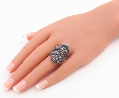 925 Sterling Silver Vintage Ring Real Diamonds Crossover Wave  Sz 9  RG36489