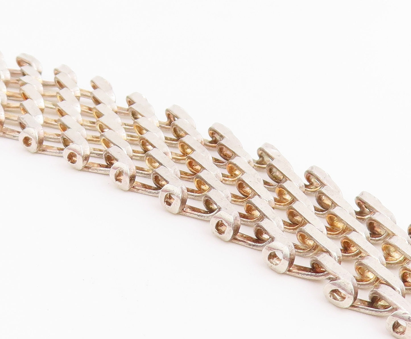 925 Sterling Silver Vintage Bracelet Flexible Geometric Lattice Grid  BT12206