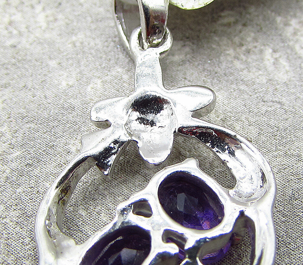 925 Sterling Silver  Faceted Amethyst Floral Drop Pendant  PT1583