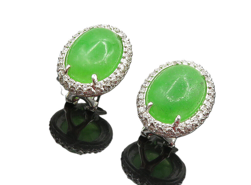 925 Sterling Silver  Cabochon Cut Green Topaz Shiny Drop Earrings  EG4768