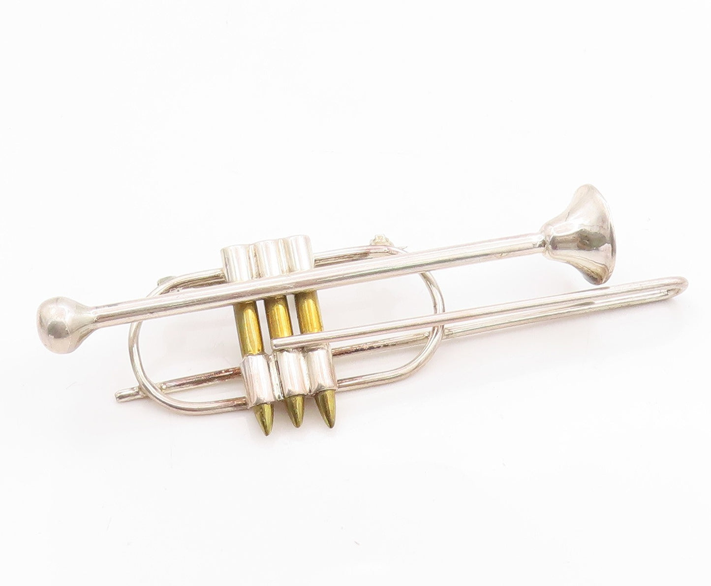 925 Sterling Silver Vintage Brooch MEXICO Mellophone Musical Horn  BP11759