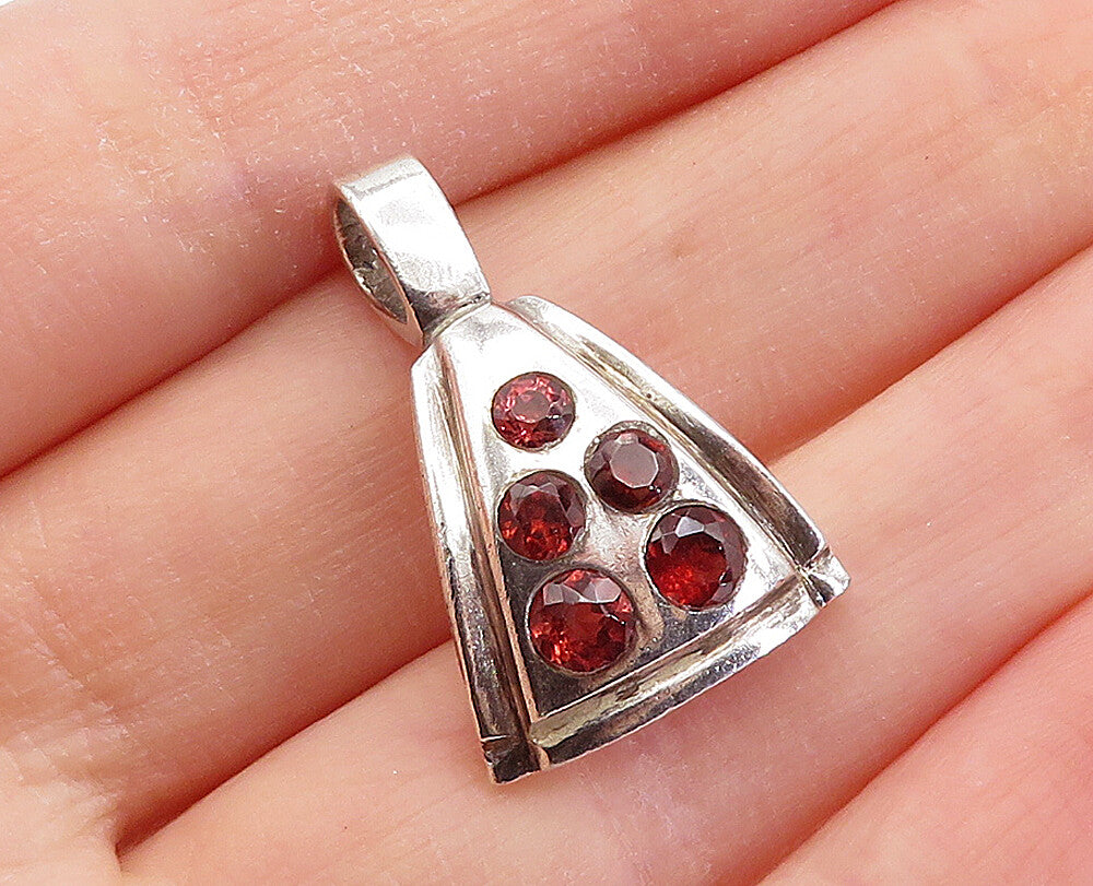 925 Sterling Silver  Vintage Petite Red Topaz 5 Stone Drop Pendant  PT3854