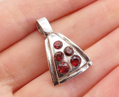 925 Sterling Silver  Vintage Petite Red Topaz 5 Stone Drop Pendant  PT3854