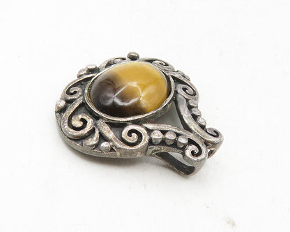 CFJ 925 Sterling Silver  Vintage Cabochon Cut Tiger's Eye Swirl Pendant PT7868
