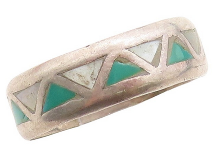925 Sterling Silver Vintage Ring Triangle Carved Gemstone Inlay  Sz 9.5  RG31196