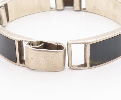 925 Sterling Silver Vintage Bracelet Designer Rectangle Onyx Inlay  BT11304