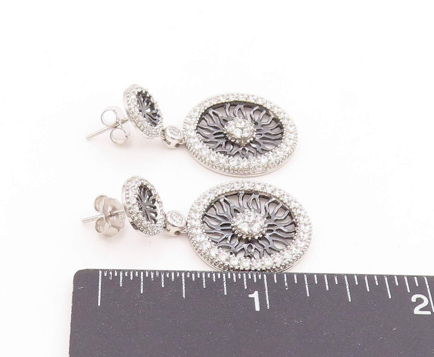 925 Sterling Silver Vintage Earrings CZ Intricate Open Circular Wheels  EG14021