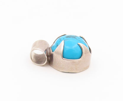 925 Sterling Silver Vintage Pendant MEXICO Cabochon Turquoise Charm  PT26471