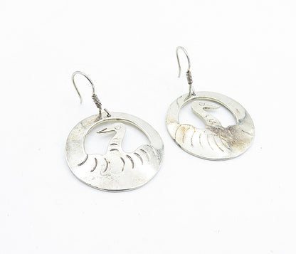 MEXICO 925 Sterling Silver  Vintage Etched Bird Round Dangle Earrings  EG2882