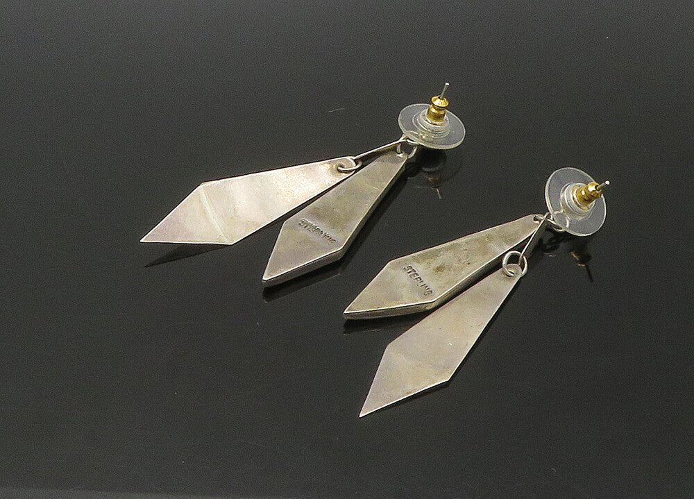 NAVAJO 925 Silver  Vintage Turquoise & Mother Of Pearl Dangle Earrings EG11083