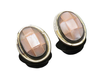 MEXICO 925 Silver  Vintage Pink Mother Of Pearl Non Pierce Earrings  EG9820