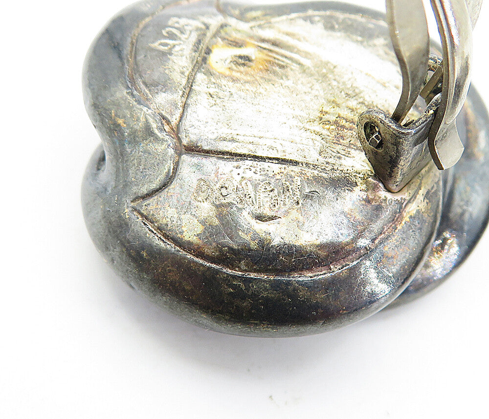 ISRAEL 925 Sterling Silver  Vintage Oxidized Swirl Non Pierce Earrings  EG2248