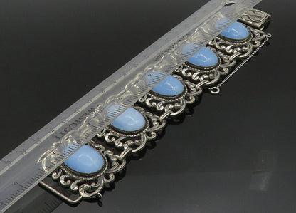 DANECRAFT 925 Sterling Silver  Vintage Blue Glass Swirl Chain Bracelet  BT9171