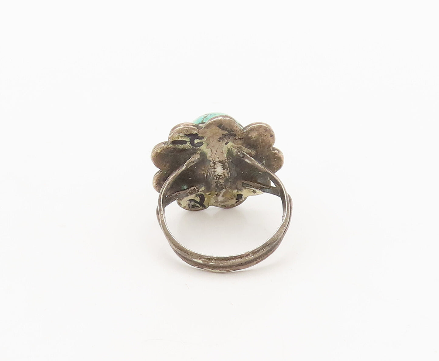 925 Silver Vintage Antique Southwestern Turquoise Carved Ring Sz 6 RG27250