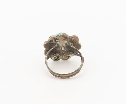 925 Silver Vintage Antique Southwestern Turquoise Carved Ring Sz 6 RG27250