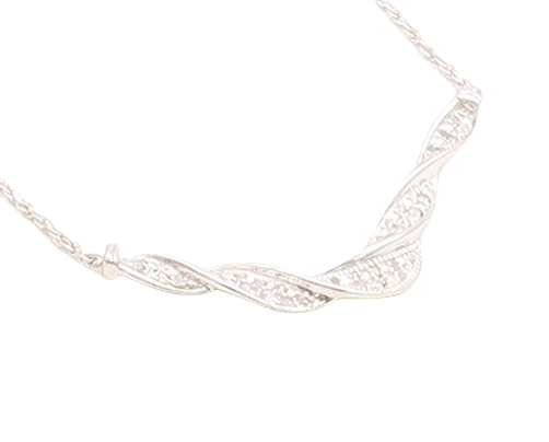 925 Sterling Silver  Genuine Diamonds Shiny Twist Chain Necklace  NE1937