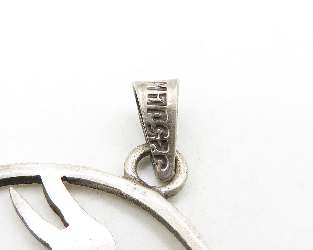 MEXICO 925 Sterling Silver  Vintage Prancing Deer Etched Pendant  PT14302