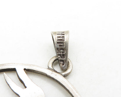 MEXICO 925 Sterling Silver  Vintage Prancing Deer Etched Pendant  PT14302