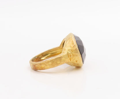 925 Sterling Silver Vintage Ring Gold Plated Oval Cut Onyx  Sz 5  RG30718