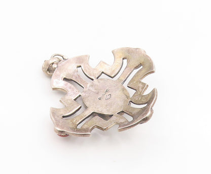 925 Sterling Silver Vintage Pendant JUDITH JACK Carved Scarab Gemstone  PT25901