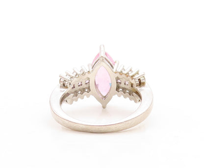 925 Sterling Silver Vintage Ring Marquise Cut Pink & White CZ   Sz 8  RG31494