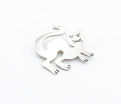 MEXICO 925 Sterling Silver  Vintage Shiny Smooth Cat Motif Brooch Pin  BP2101