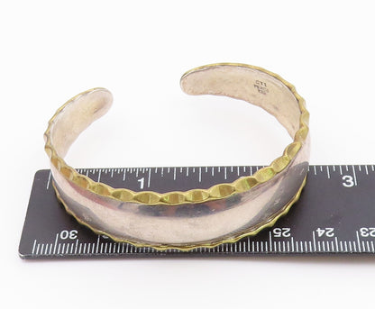 CII MEXICO 925 Silver  Vintage 2 Tone Wavy Trim Tapered Cuff Bracelet  BT9212