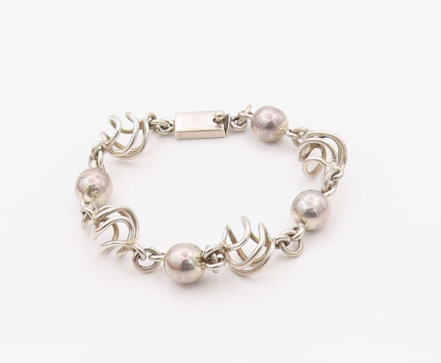 925 Sterling Silver Vintage Bracelet MEXICO Designer Cutout Beads  BT11101