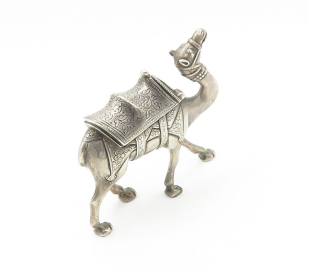 Solid Silver Vintage Floral Etched Large Camel Statue Figurine  TR2117
