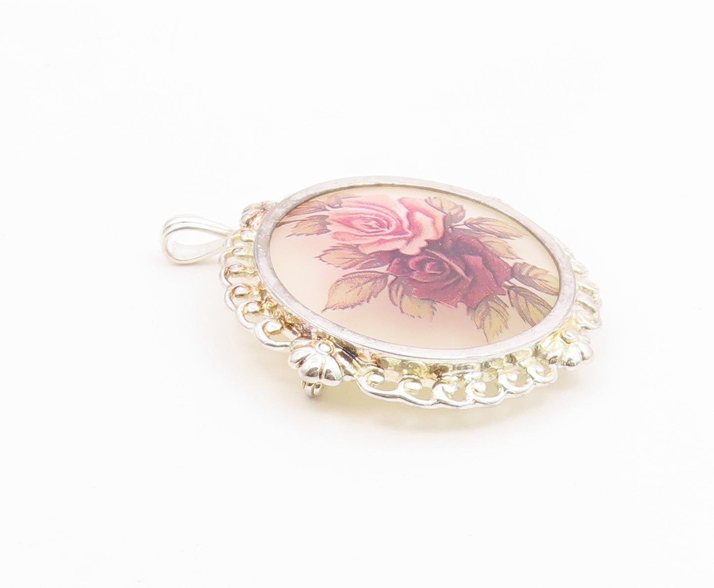 925 Sterling Silver  Vintage Mother Of Pearl Rose Flower Art Brooch Pin BP8137