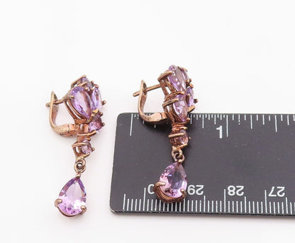 925 Sterling Silver Vintage Earrings Gold Plated Real Amethyst Cluster  EG13836