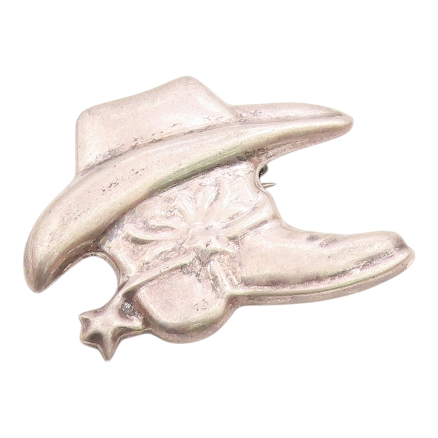 MEXICO 925 Sterling Silver  Vintage Cowboy Boot & Hat Motif Brooch Pin  BP8986