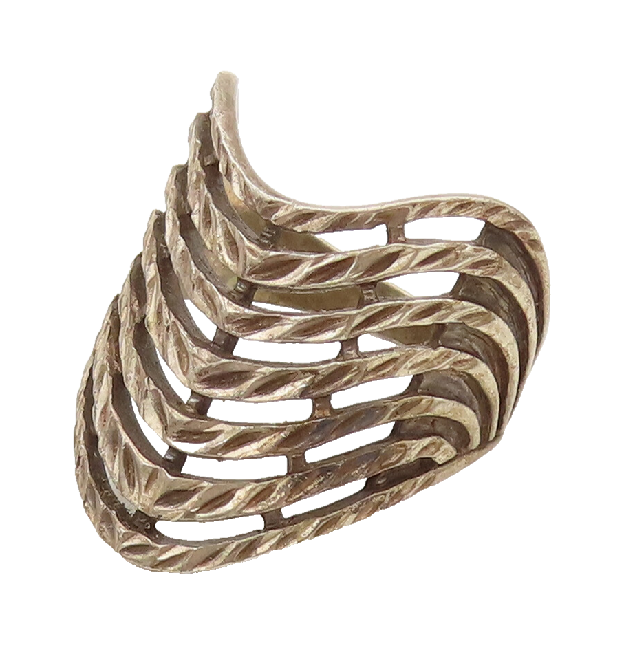 925 Sterling Silver  Vintage Hammered Open Row Curved Ring Sz 9.75  RG26423