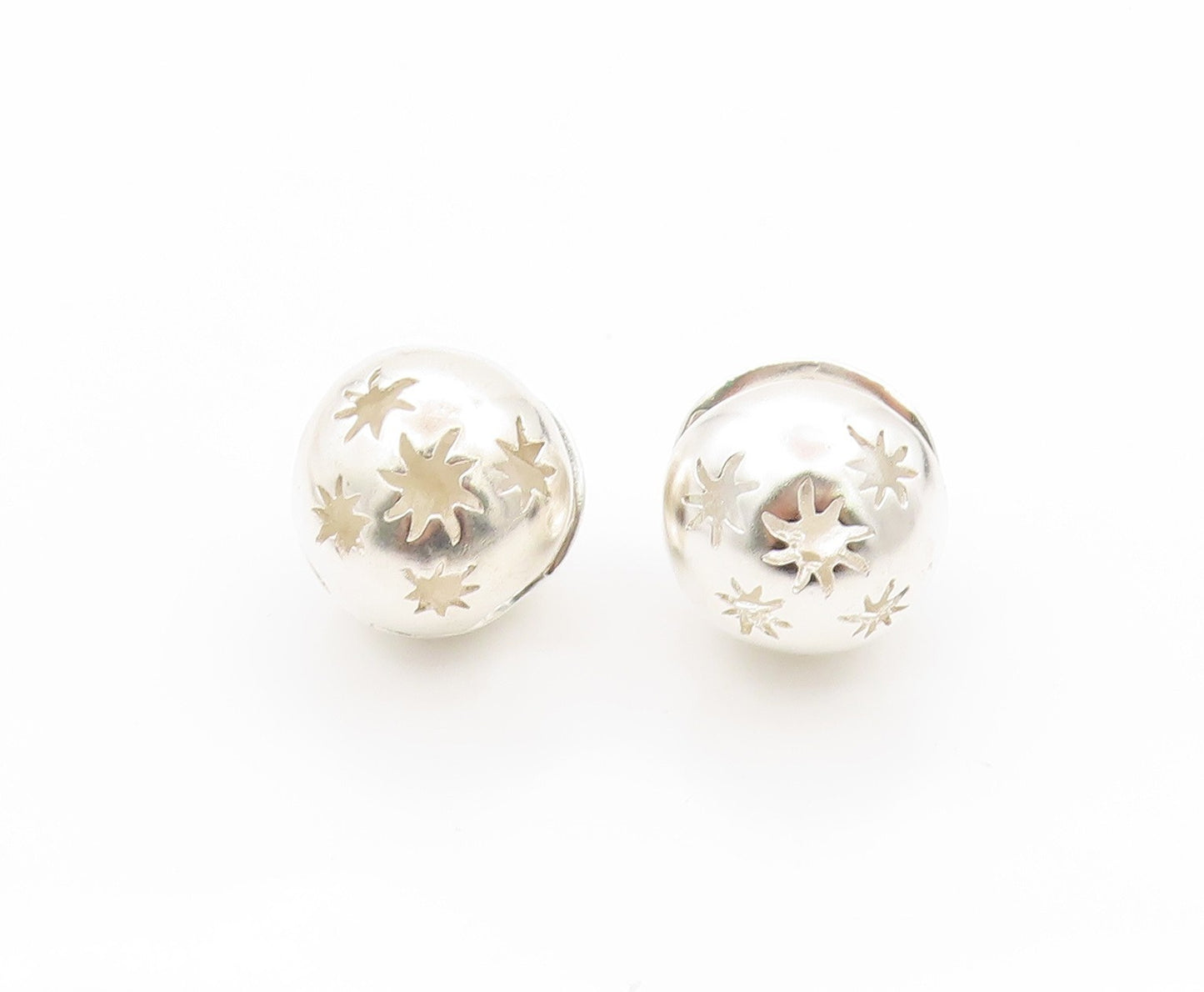 925 Sterling Silver Vintage Earrings Stars Cut Sphere Shape Hoops  EG13557