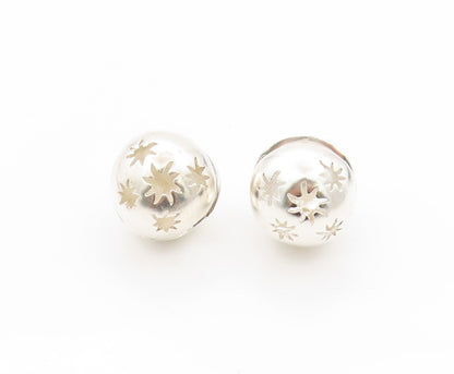 925 Sterling Silver Vintage Earrings Stars Cut Sphere Shape Hoops  EG13557