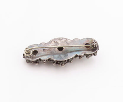 925 Sterling Silver Vintage Brooch CHINESE EXPORT Turquoise Flowers  BP11578
