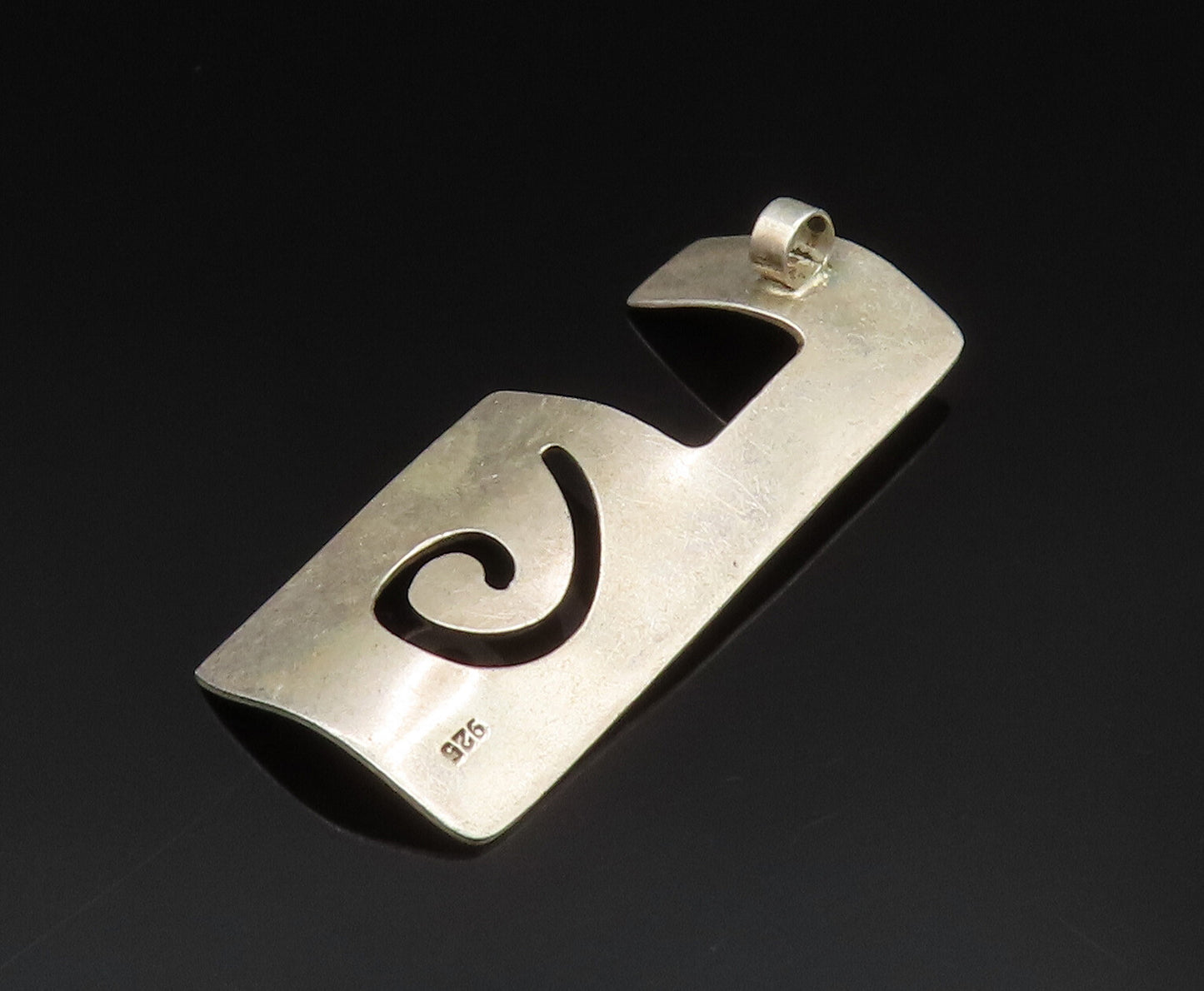 925 Sterling Silver  Vintage Spiral Cut Out Linear Concave Pendant  PT20478