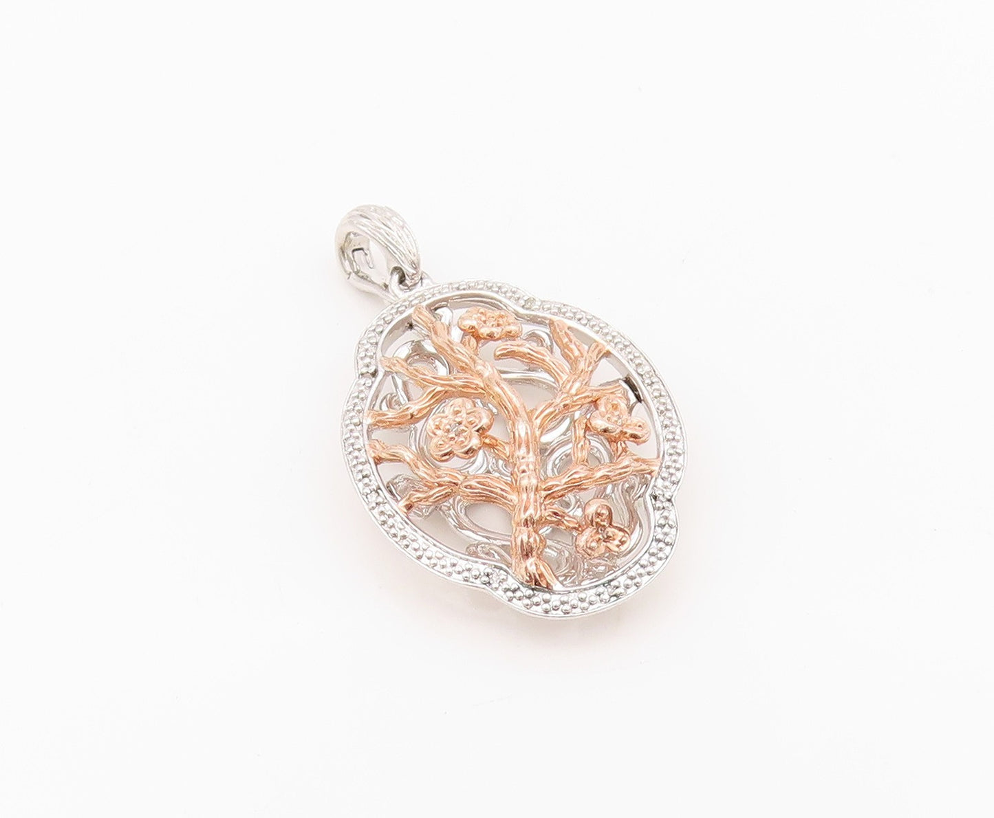925 Sterling Silver Vintage Pendant Rose Gold Plated CZ Brutalist Cut  PT24290