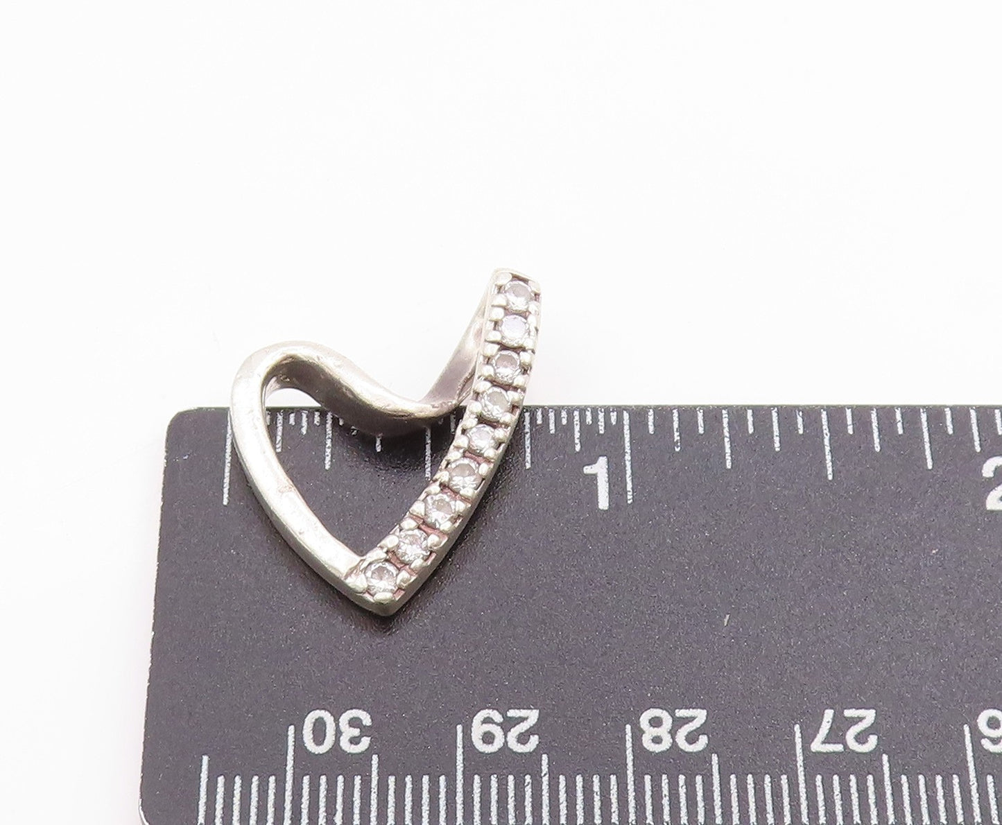 925 Sterling Silver Vintage Pendant Sparkling CZ Open Love Heart Charm  PT24962